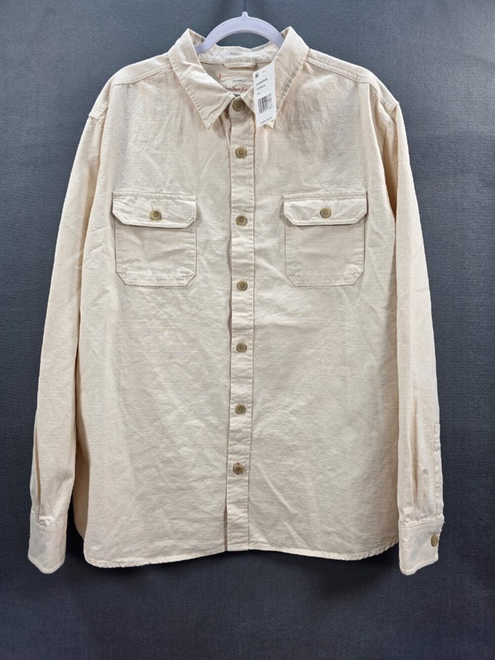 Weatherproof Vintage Mens Utility Shirt XXL Oatmeal Cotton Button Down NWT Beige